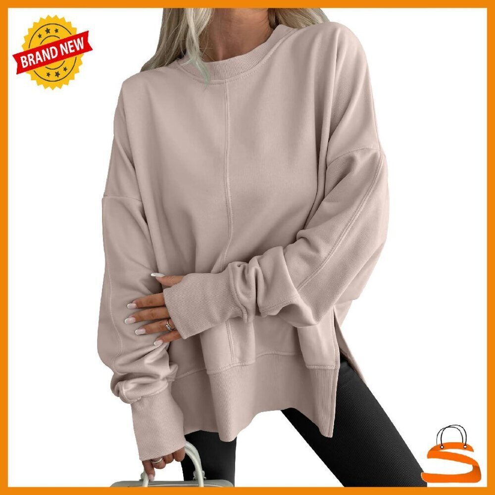 Oversized Thumbhole Hoodie Sweatshirt Side Slit Pullover Top